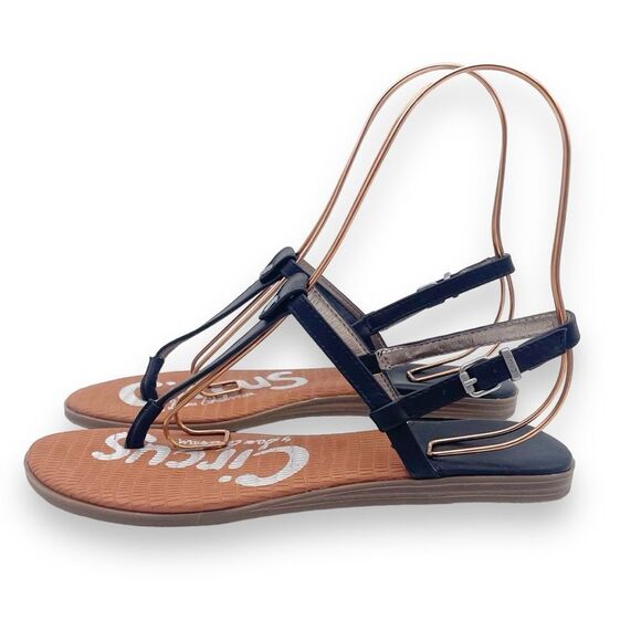 Circus Sam Edelman Cayden T Strap Thong Sandal Black Faux Leather Women’s Size 8 - Picture 5 of 16